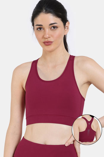 Buy Zelocity Medium Impact Quick Dry Sports Bra with Removable Padding - Beet Red